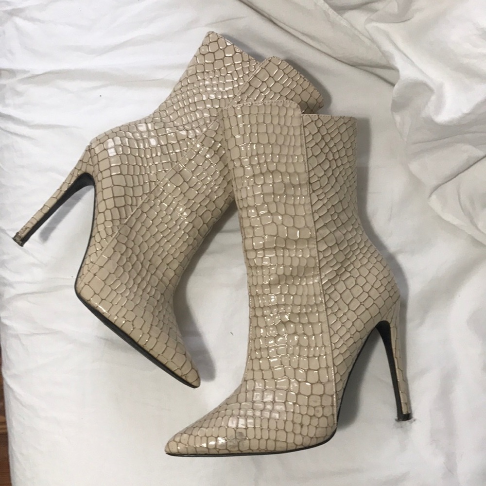 Mid calf snake skin booties